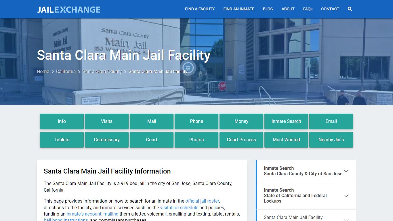Santa Clara Main Jail Facility, CA Inmate Search, Information